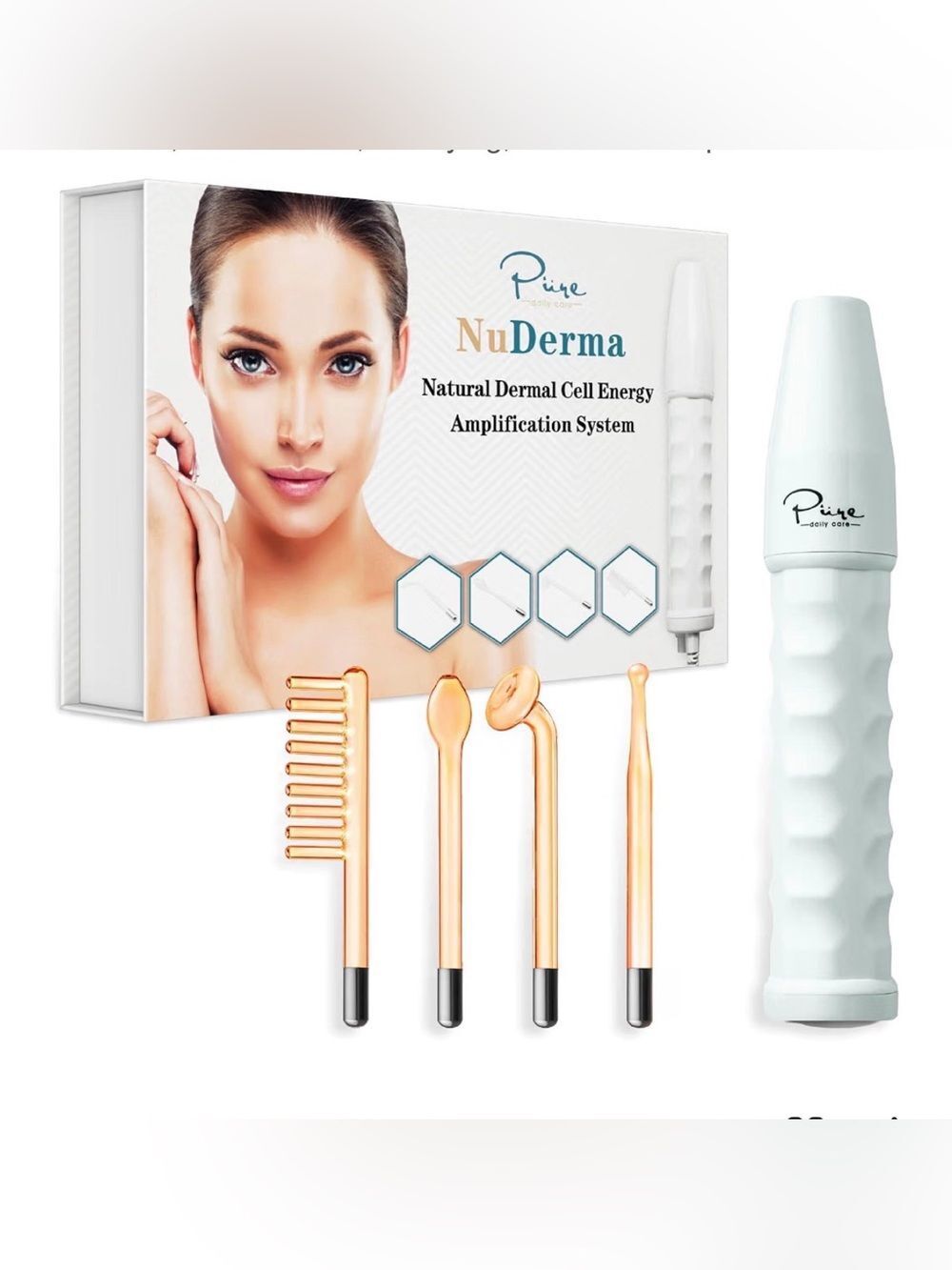 Pure Daily Care NuDerma Handheld Skin Therapy Wand Machine w/Neon New Open Box